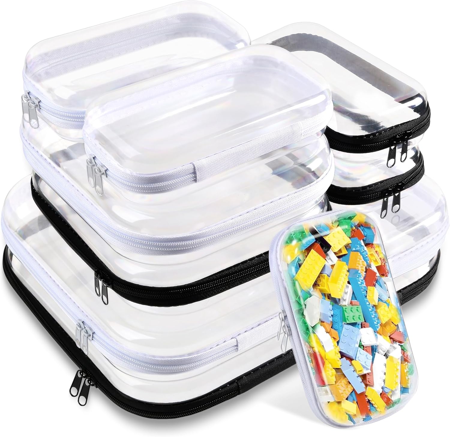 8PCS Extra Large 14.2" Clear Hard Shell Zipper Case : Clear Zipper Pouches Waterproof Lightweight Plastic Organizer Makeup Bag Organizer Hard Toy Storage Travel Pouches (4S+2M+2L)