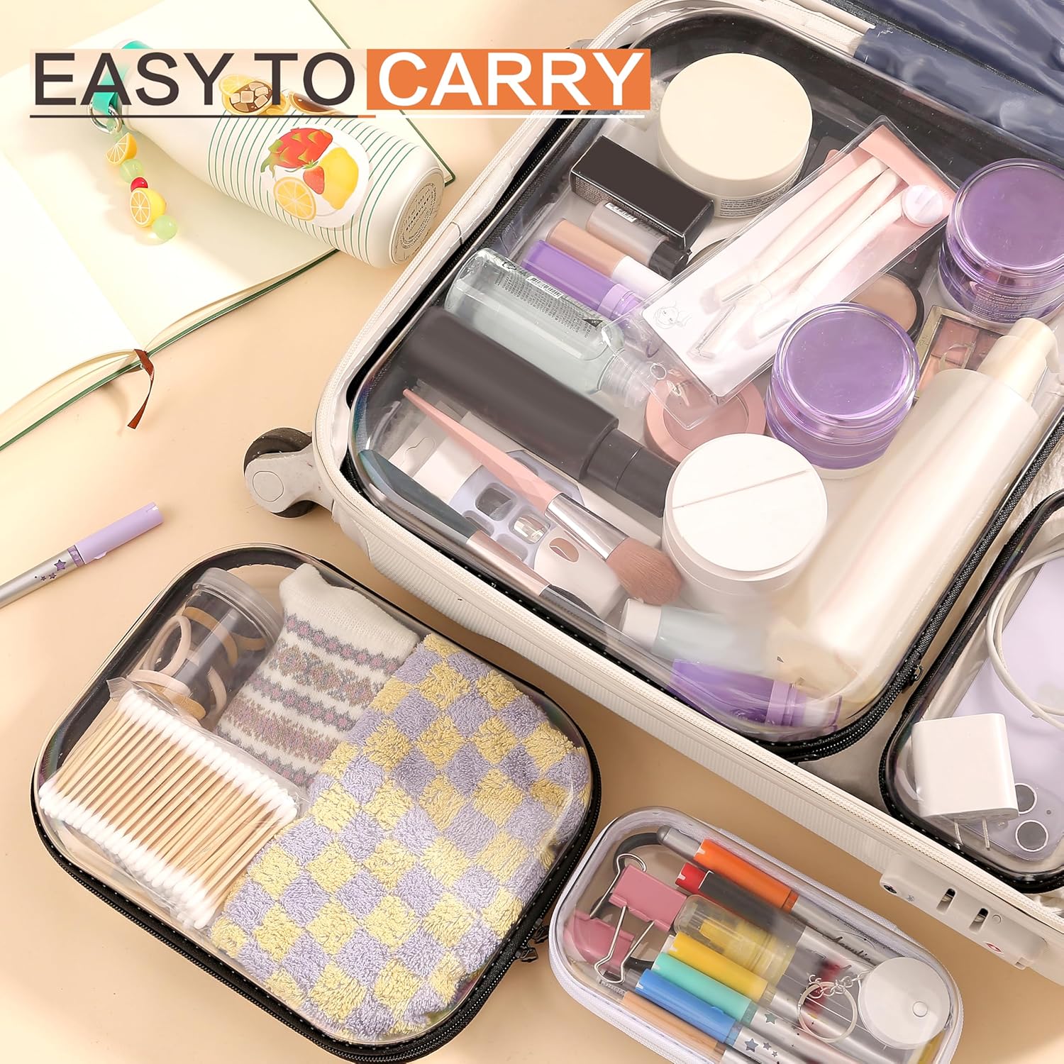 8PCS Extra Large 14.2" Clear Hard Shell Zipper Case : Clear Zipper Pouches Waterproof Lightweight Plastic Organizer Makeup Bag Organizer Hard Toy Storage Travel Pouches (4S+2M+2L) - Image 7