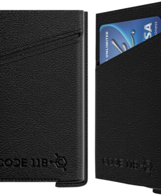 CODE 118 Leather Carrying Case - Slim Minimalist Wallet Case for Men - Compact Card & Cash Holder Accessories - Premium Leather Sleeve for Front Pocket, Wallet Not Included (Black Onyx)