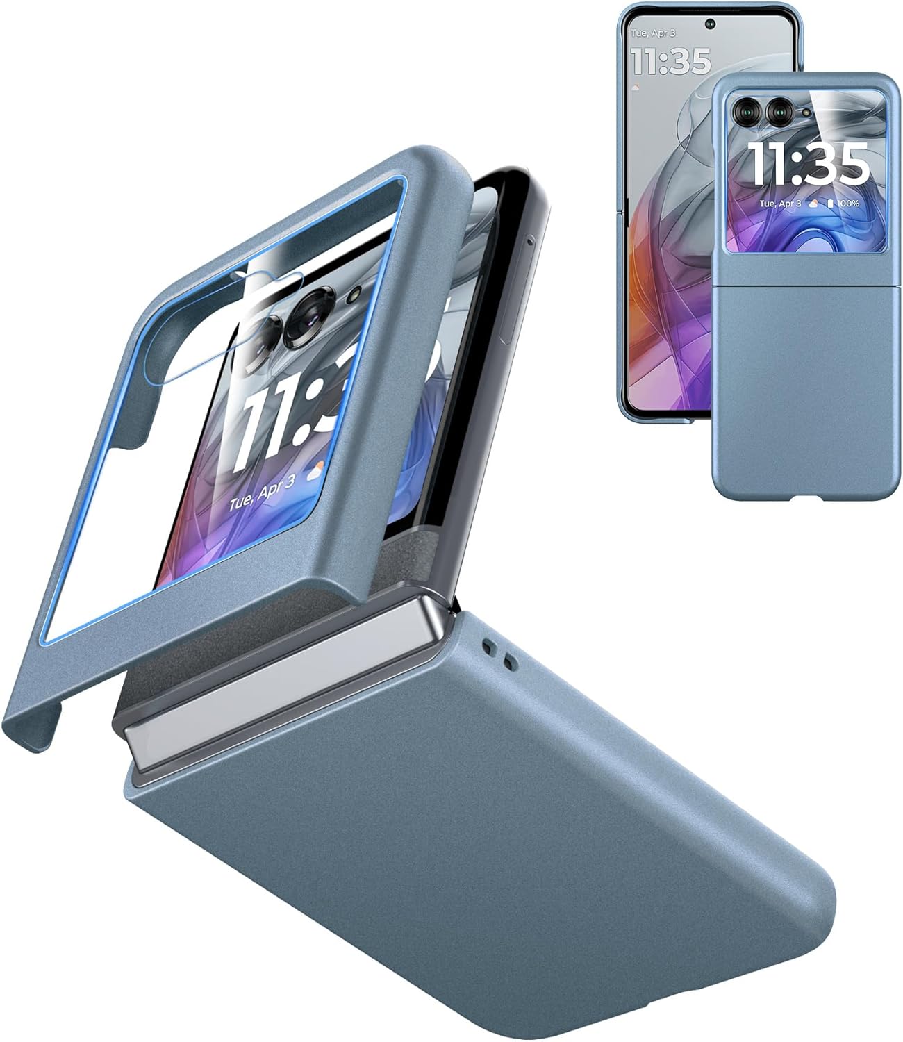 Cresee Case for Motorola Razr 2024/2025 - with Built-in Cover Screen Protector, Thin Hard Matte Polycarbonate Cover Phone Case for Moto Razr 2024/2025 - Blue+Glass