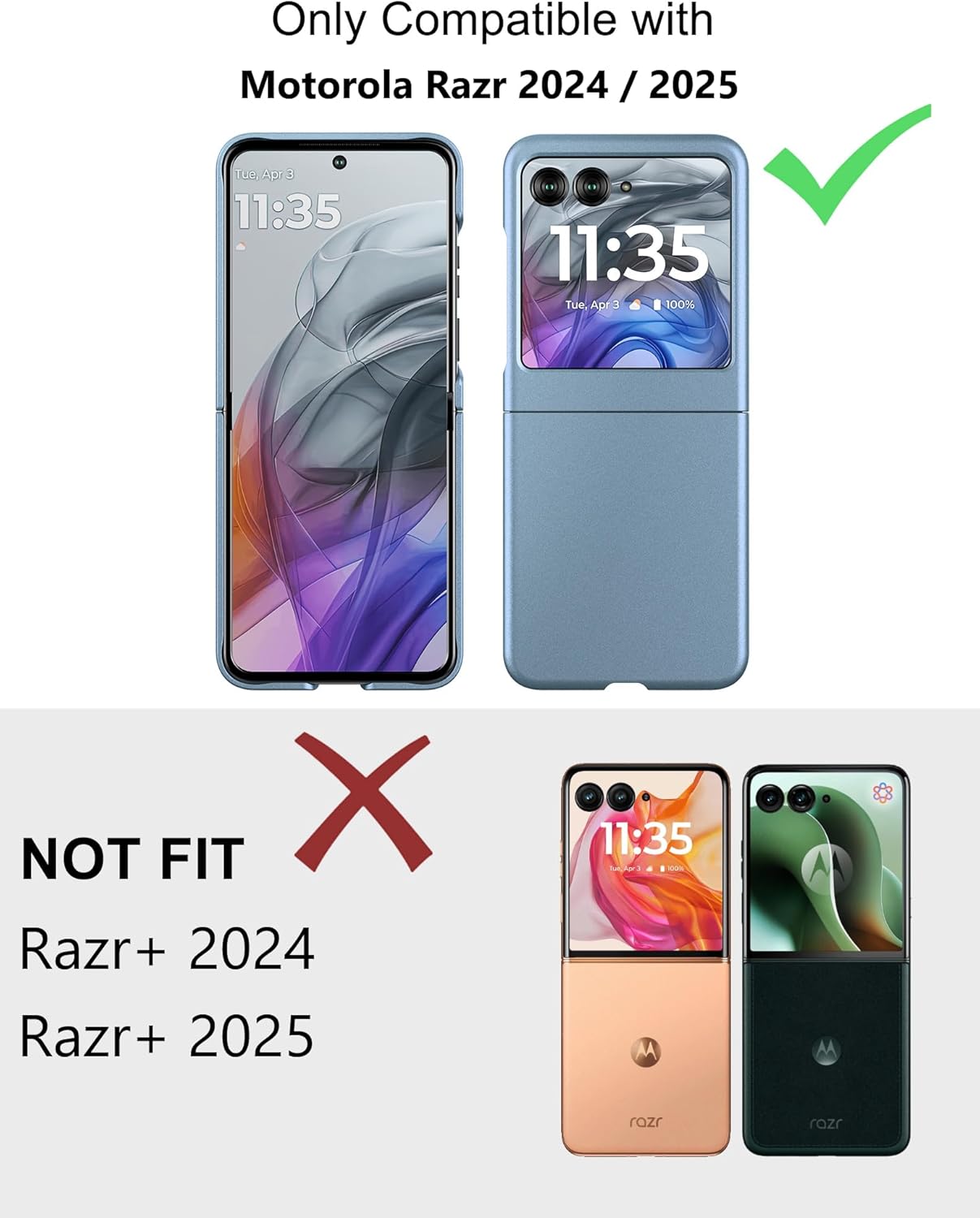 Cresee Case for Motorola Razr 2024/2025 - with Built-in Cover Screen Protector, Thin Hard Matte Polycarbonate Cover Phone Case for Moto Razr 2024/2025 - Blue+Glass - Image 2
