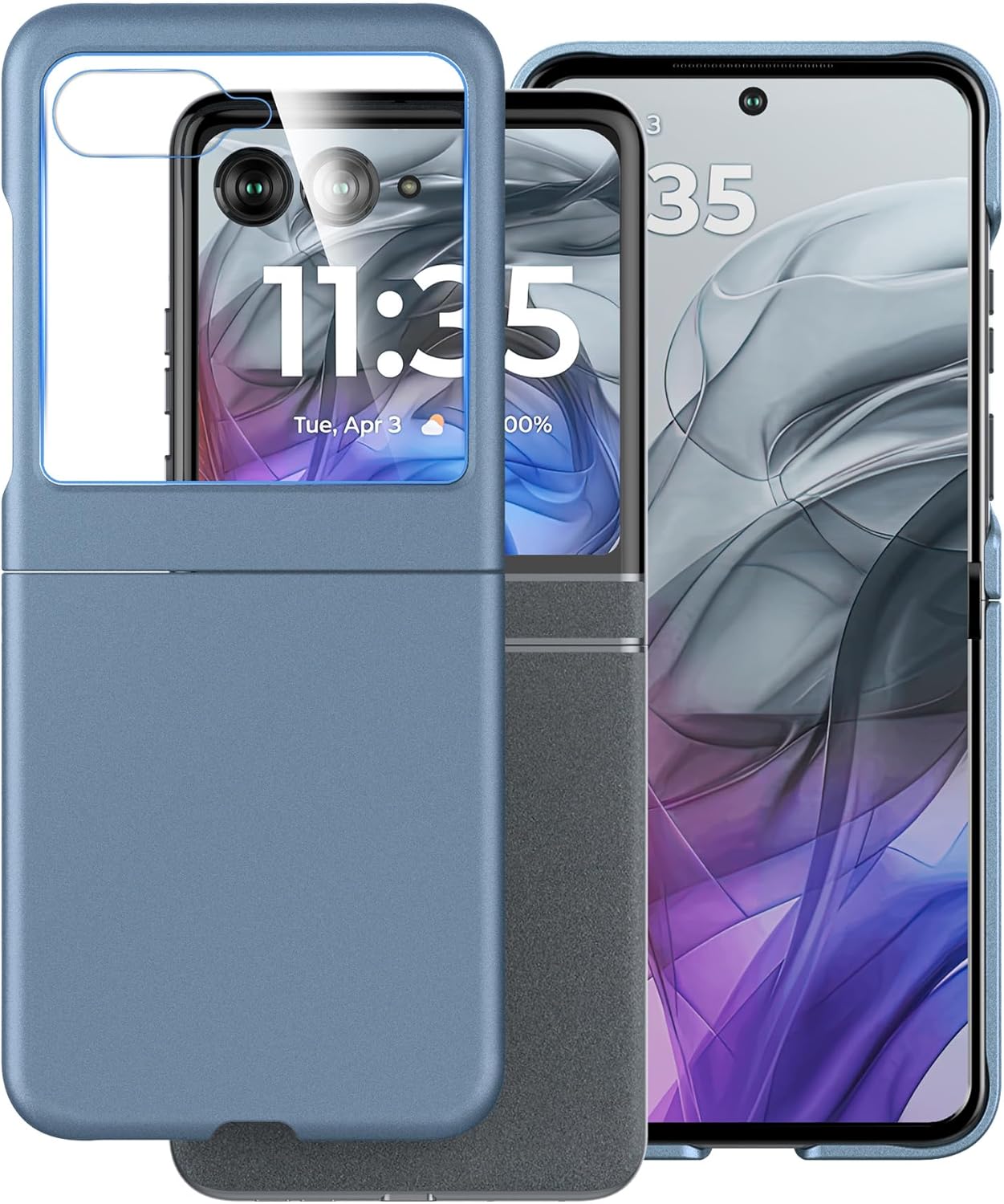Cresee Case for Motorola Razr 2024/2025 - with Built-in Cover Screen Protector, Thin Hard Matte Polycarbonate Cover Phone Case for Moto Razr 2024/2025 - Blue+Glass - Image 3