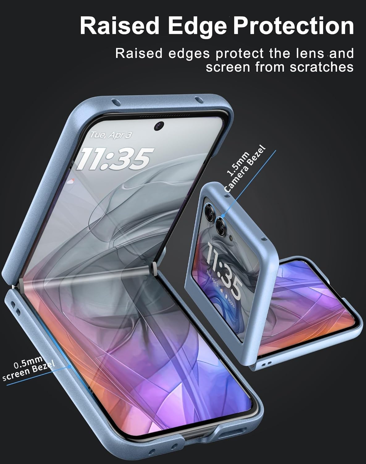 Cresee Case for Motorola Razr 2024/2025 - with Built-in Cover Screen Protector, Thin Hard Matte Polycarbonate Cover Phone Case for Moto Razr 2024/2025 - Blue+Glass - Image 5
