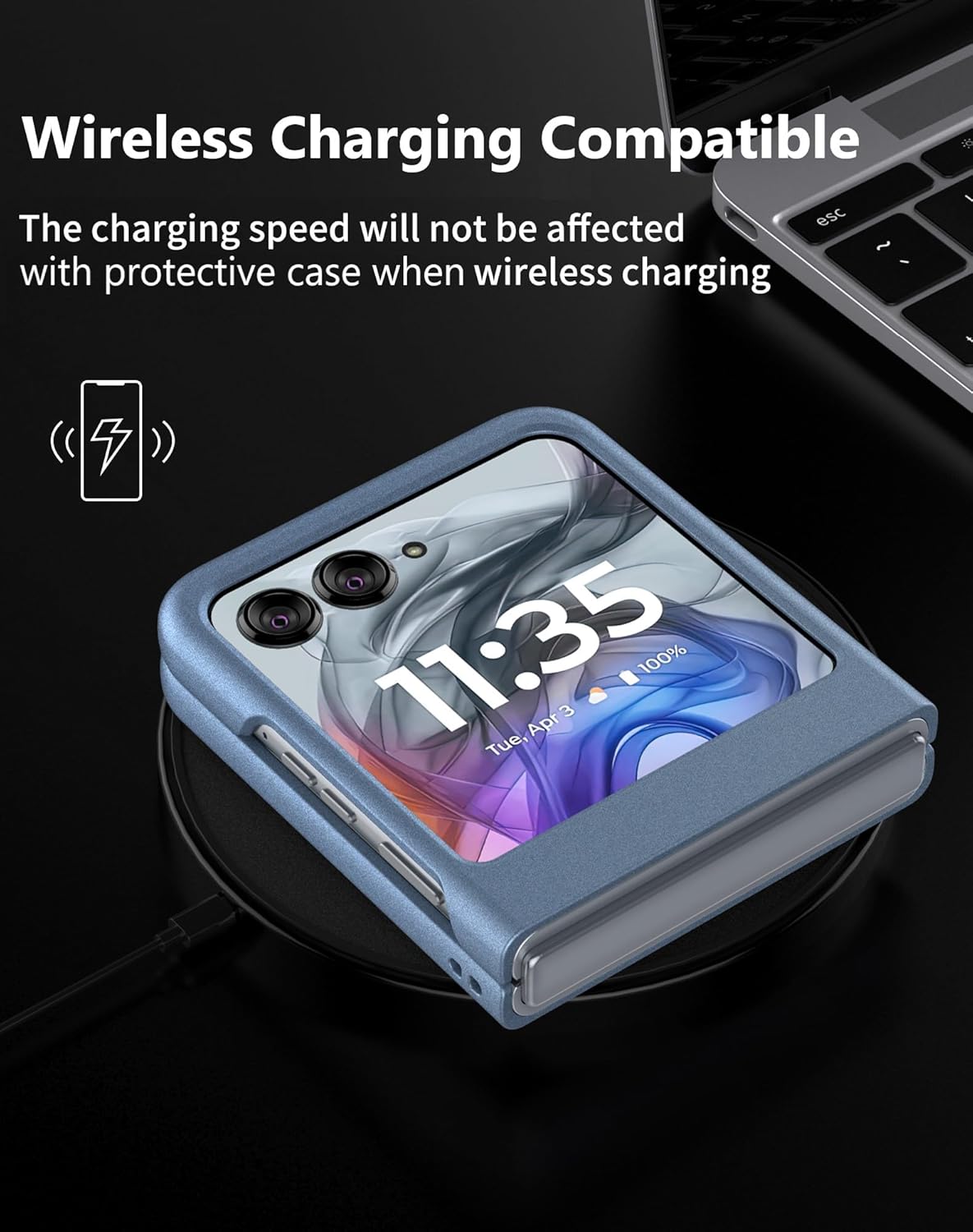 Cresee Case for Motorola Razr 2024/2025 - with Built-in Cover Screen Protector, Thin Hard Matte Polycarbonate Cover Phone Case for Moto Razr 2024/2025 - Blue+Glass - Image 6