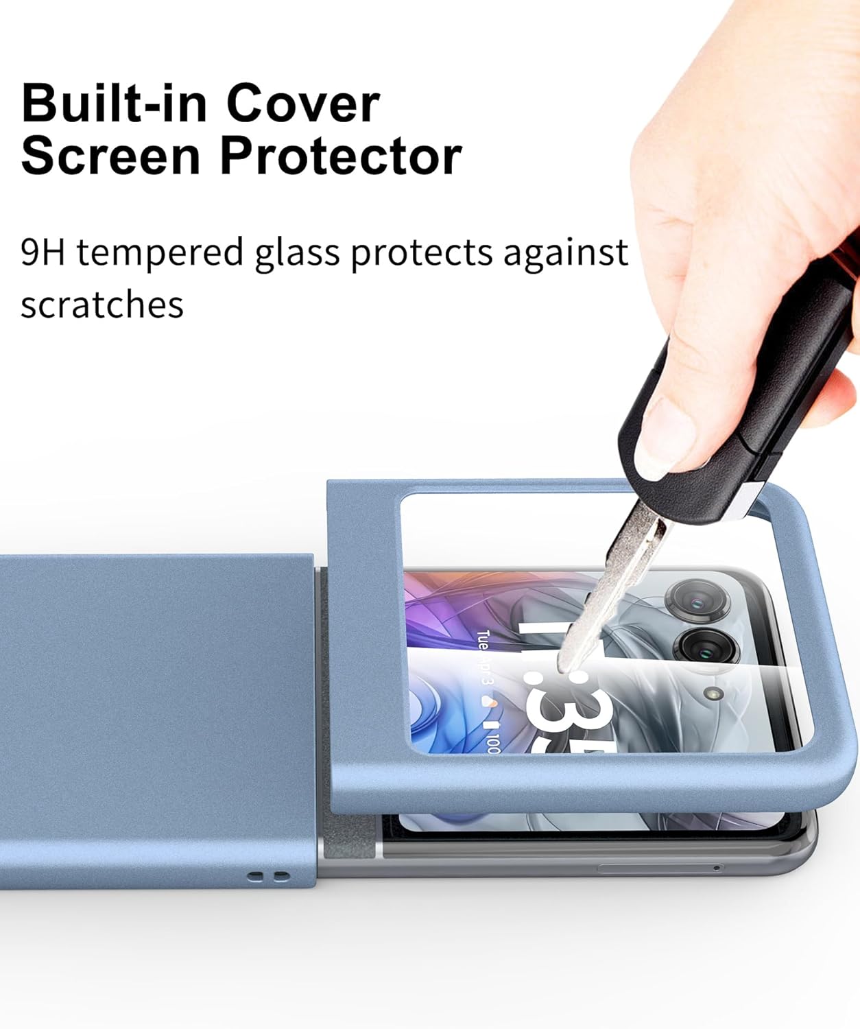 Cresee Case for Motorola Razr 2024/2025 - with Built-in Cover Screen Protector, Thin Hard Matte Polycarbonate Cover Phone Case for Moto Razr 2024/2025 - Blue+Glass - Image 7