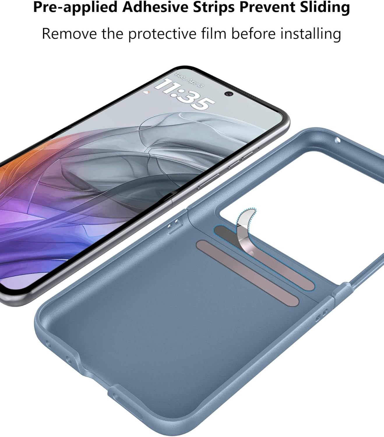 Cresee Case for Motorola Razr 2024/2025 - with Built-in Cover Screen Protector, Thin Hard Matte Polycarbonate Cover Phone Case for Moto Razr 2024/2025 - Blue+Glass - Image 8