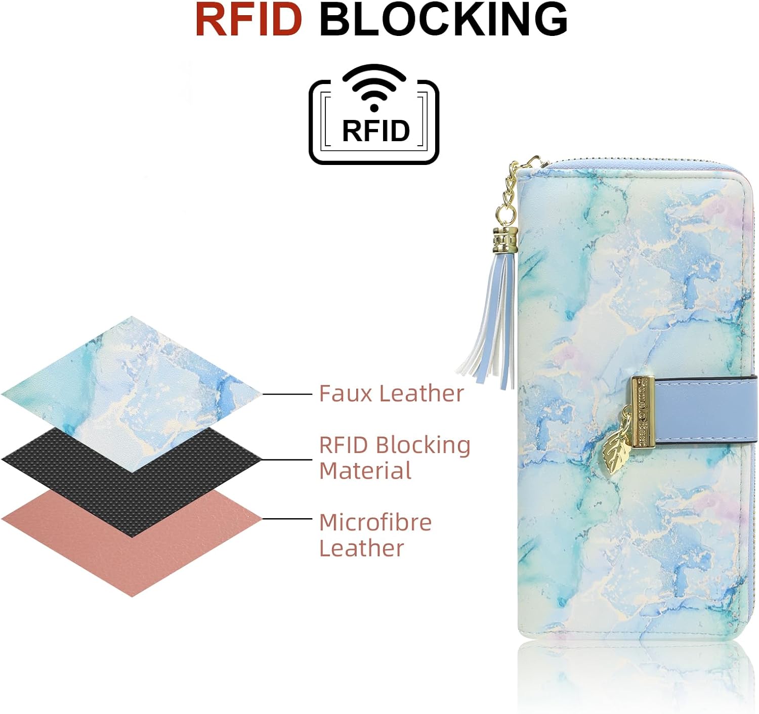 Pomelo Best RFID Wallets for Women with Multiple Card Slots and Cellphone Compartment, Womens Wallet Cyan - Image 3